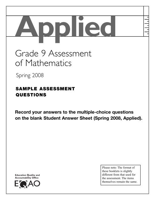 Spring 2008 Grade 9 Applied Eqao Sample Rhhs Math