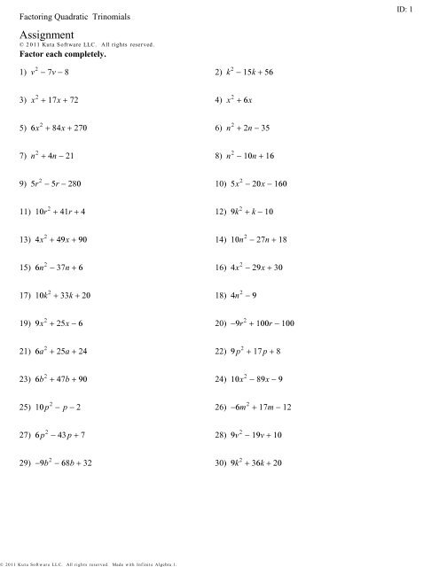 Factoring Quadratic Trinomials - Assignment.pdf - RHHS - Math