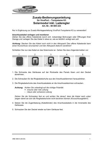 Zusatz-Bedienungsanleitung Solarmodul inkl. Laderegler - Novoferm