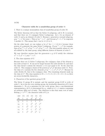 18.702 Character table for a nonabelian group of order 55 1. There ...