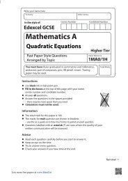 Quadratic Equations - Bland