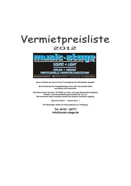 info@music-stage.de Tel. 04161 / 84777