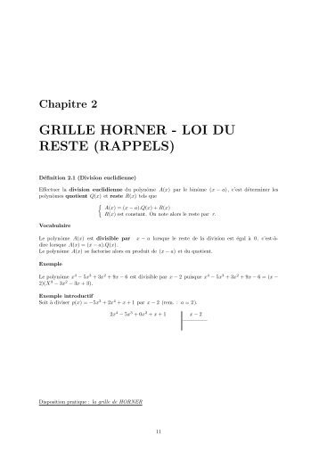 GRILLE HORNER - LOI DU RESTE (RAPPELS)