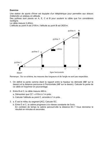 Exercice Une station de sports d'hiver est Ã©quipÃ©e d'un tÃ©lÃ©phÃ©rique ...