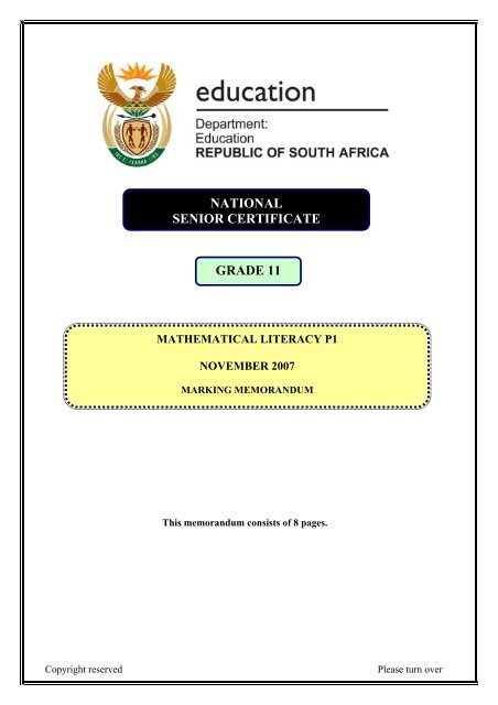 NATIONAL SENIOR CERTIFICATE GRADE 11 - Maths Excellence