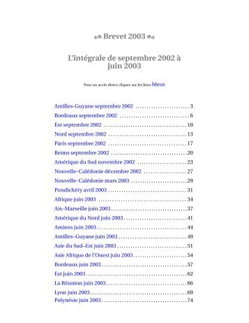 Brevet 2003 L'intÃ©grale de septembre 2002 Ã  juin 2003