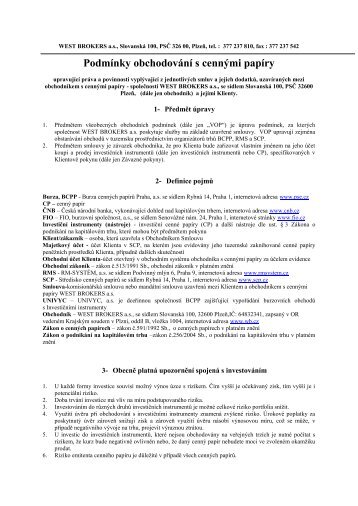 Podmínky obchodování s cennými papíry - WEST BROKERS as