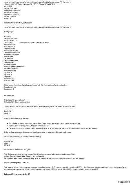 Tutorial E1 GVT ( ISDN / TE110P ) no Elastix 2.5 / Asterisk