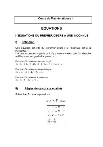 EQUATIONS I - cours-avicenne.com