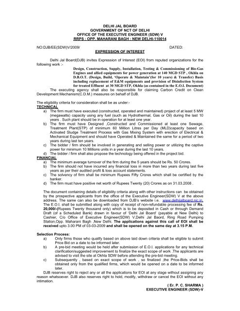 Invites Expression Of Interest Eoi Delhi