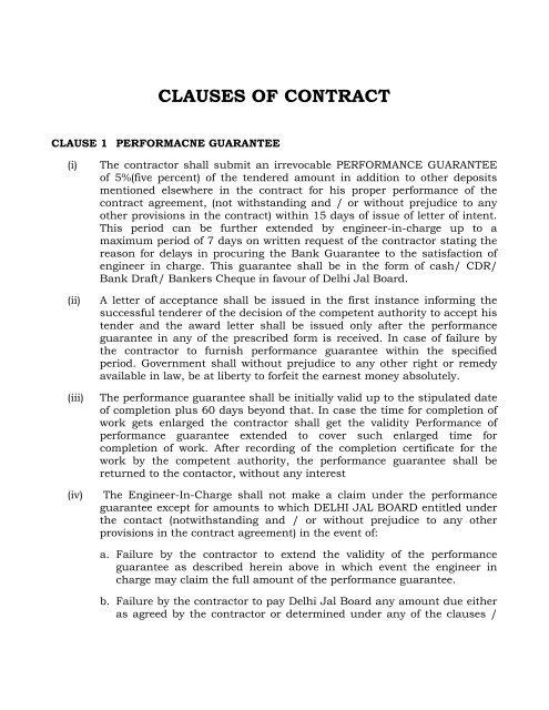 CLAUSES OF CONTRACT - Delhi Jal Board