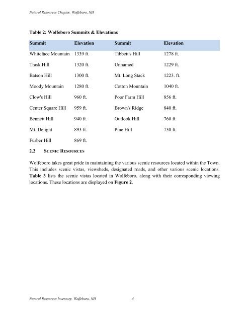 Natural Resources Chapter of the Master Plan - Town of Wolfeboro