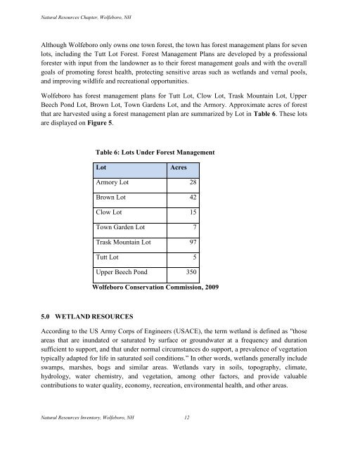 Natural Resources Chapter of the Master Plan - Town of Wolfeboro