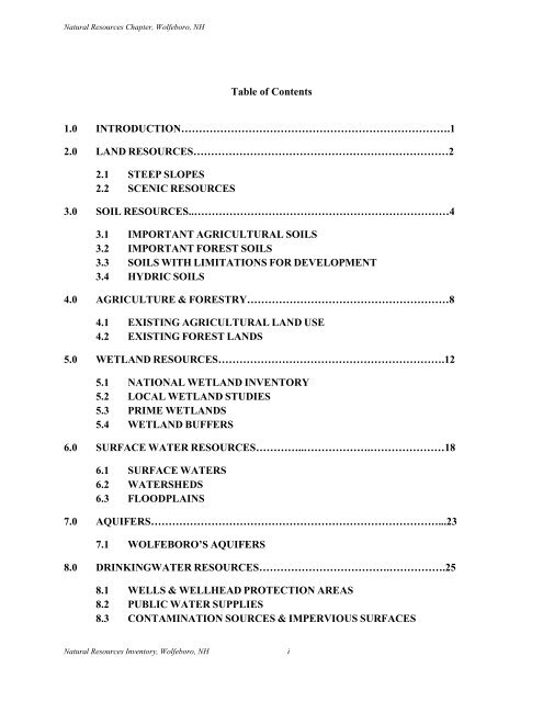 Natural Resources Chapter of the Master Plan - Town of Wolfeboro