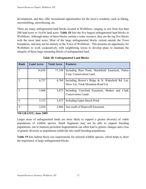 Natural Resources Chapter of the Master Plan - Town of Wolfeboro