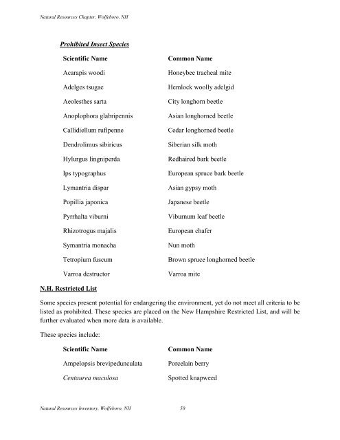 Natural Resources Chapter of the Master Plan - Town of Wolfeboro