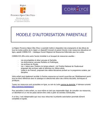 MODELE D'AUTORISATION PARENTALE - Correlyce