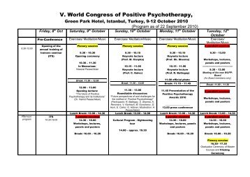 V. World Congress of Positive Psychotherapy, - The World of ...