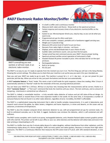 RAD7 Electronic Radon Monitor/Sniffer