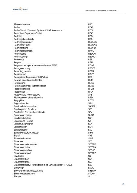 delse af forkortelser i redningsberedskabet - Beredskabsstyrelsen
