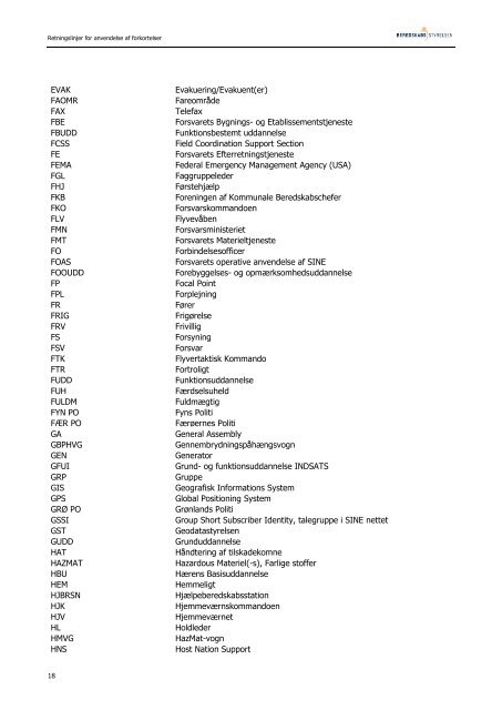 delse af forkortelser i redningsberedskabet - Beredskabsstyrelsen