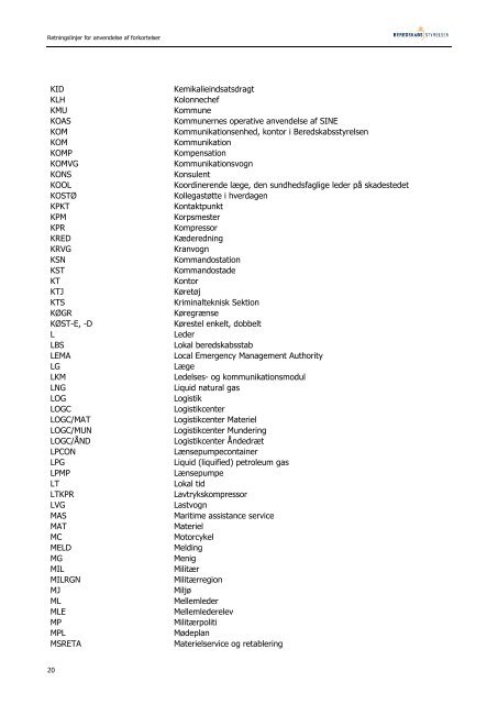 delse af forkortelser i redningsberedskabet - Beredskabsstyrelsen