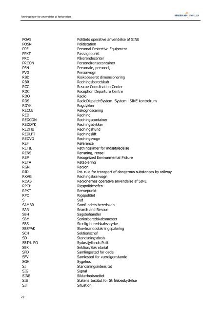 delse af forkortelser i redningsberedskabet - Beredskabsstyrelsen
