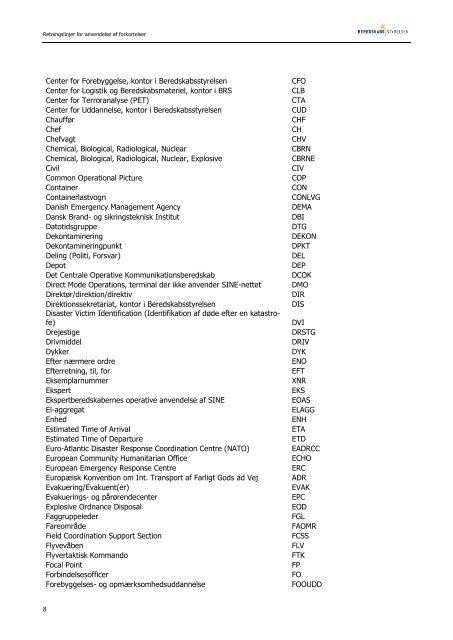 delse af forkortelser i redningsberedskabet - Beredskabsstyrelsen