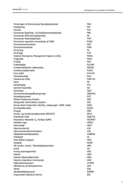 delse af forkortelser i redningsberedskabet - Beredskabsstyrelsen