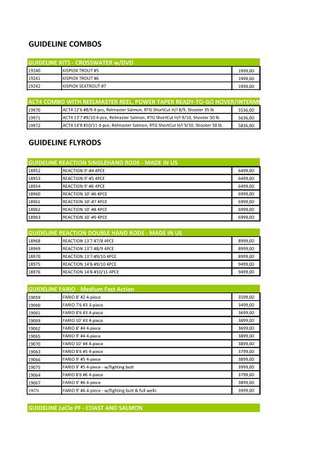 GUIDELINE COMBOS GUIDELINE FLYRODS