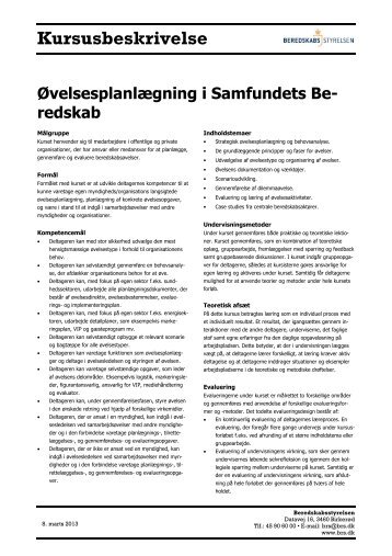 Kursusbeskrivelse - Beredskabsstyrelsen