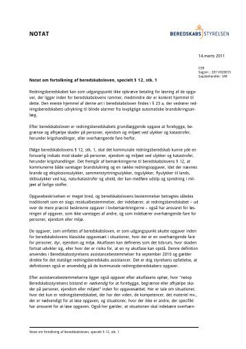 Fortolkning af beredskabslovens Â§ 12, stk. 1 - Beredskabsstyrelsen