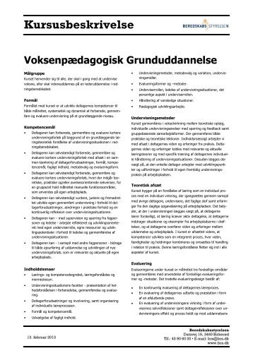 Kursusbeskrivelse - Beredskabsstyrelsen