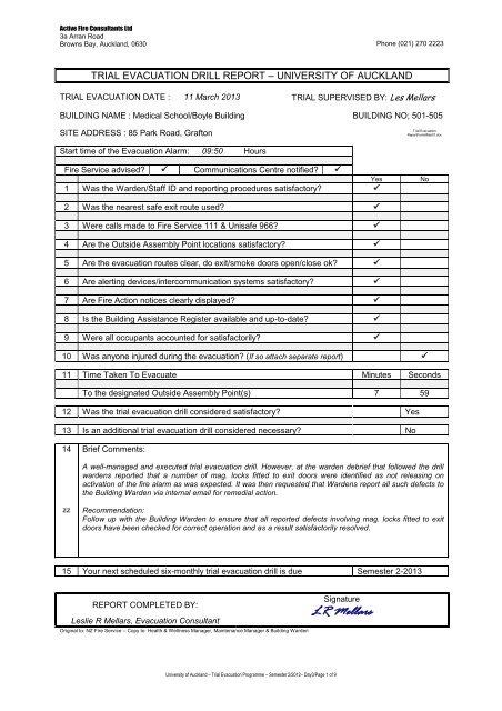 Evacuation Drill Report