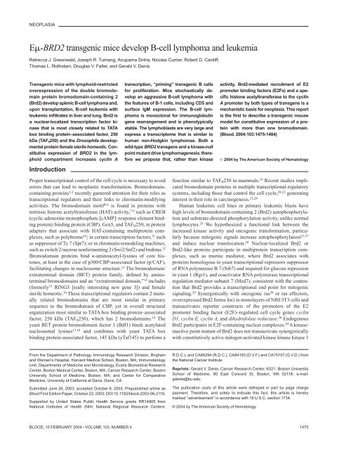 Eμ-BRD2 transgenic mice develop B-cell lymphoma and leukemia