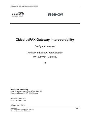 XMediusFAX Gateway Interoperability - Network Equipment ...