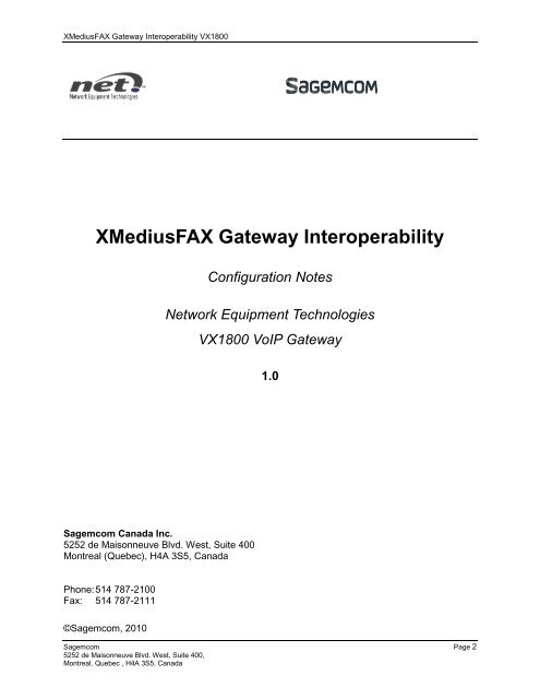 XMediusFAX Gateway Interoperability - Network Equipment ...