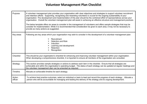 Volunteer Management Plan Checklist - ClubsOnline