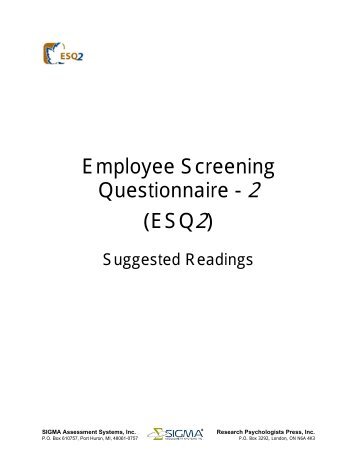 Employee Screening Questionnaire - 2 (ESQ2) - Sigma Assessment ...