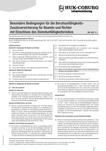 HUK DienstunfÃ¤higkeitsversicherung BUZ Basis