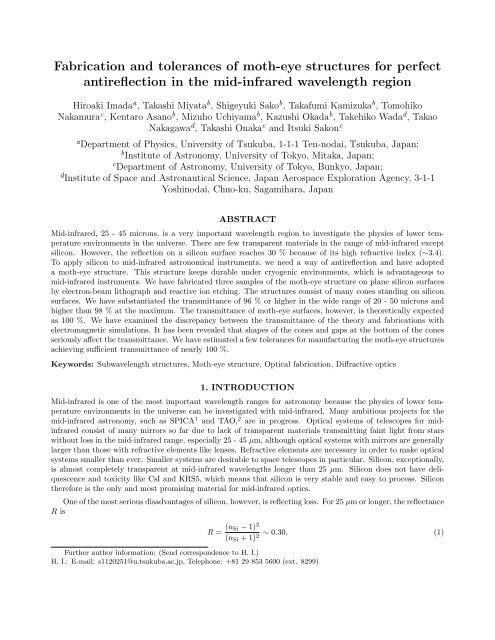 Fabrication and tolerances of moth-eye structures for perfect ...