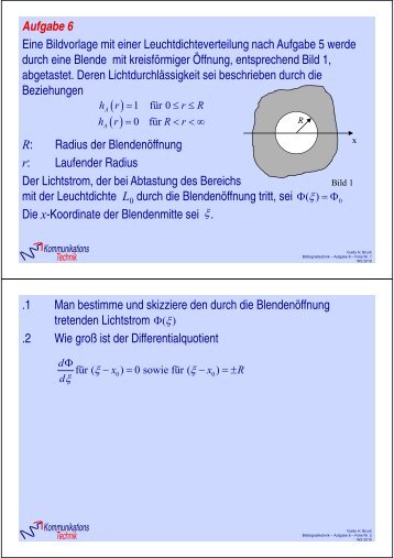 Aufgabe 6 Eine Bildvorlage mit einer Leuchtdichteverteilung nach ...