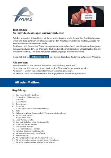 AB oder Mailbox: - WEKA Fachmedien Anbieterverzeichnis
