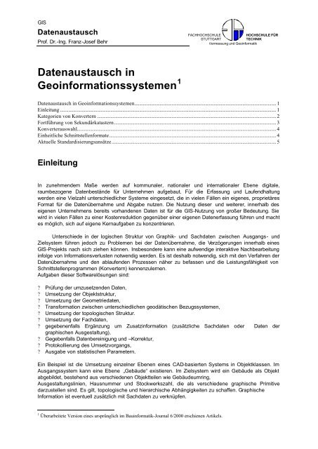 Datenaustausch in Geoinformationssystemen - GIS-Management