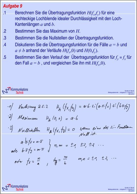 Aufgabe 9 1 Berechnen Sie die Übertragungsfunktion H(f f ) für eine ...