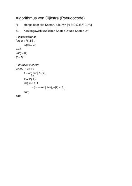 Algorithmus von Dijkstra (Pseudocode) [ ] [ ]