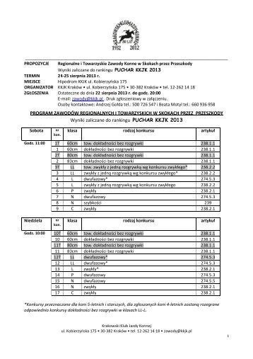 Zawody Regionalne i Towarzystkie - Krakowski Klub Jazdy Konnej