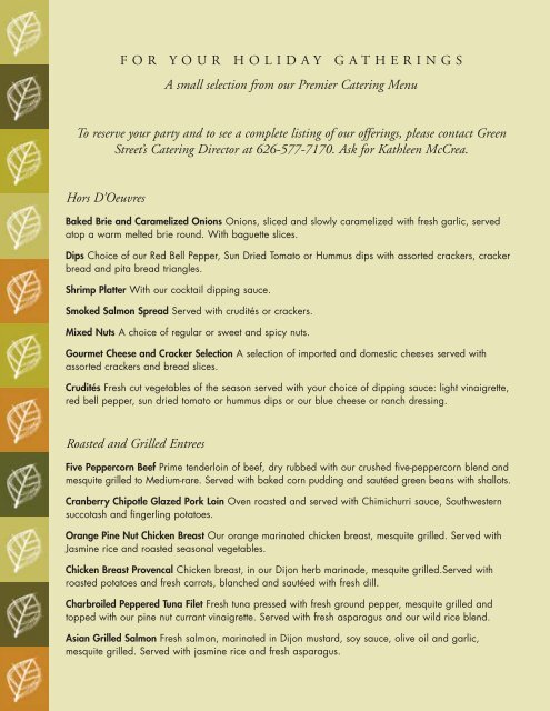 holiday menu - San Gabriel Valley Menus