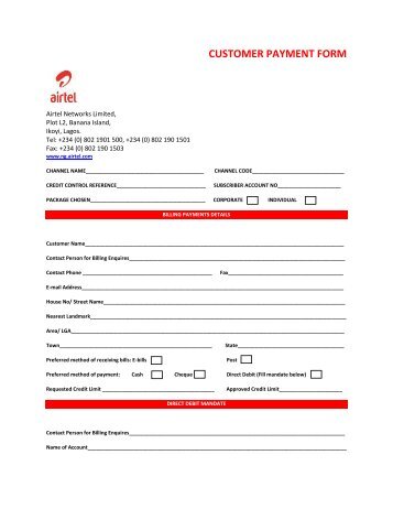 CUSTOMER PAYMENT FORM - Airtel Africa