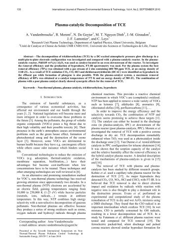 Plasma-catalytic Decomposition of TCE